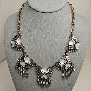[J. CREW] Bib Necklace Graduated Dangle Star Bursts Clear&White Opaque Gemstones